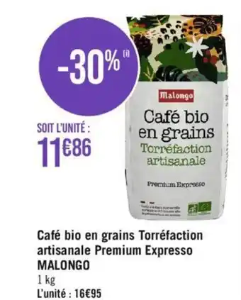 Géant Casino Café bio en grains Torréfaction artisanale Premium Expresso MALONGO offre