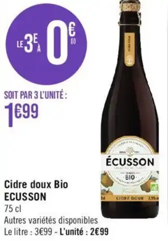 Géant Casino Cidre doux Bio ECUSSON offre