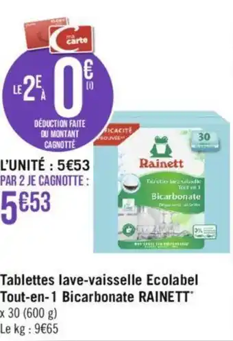 Géant Casino Tablettes lave-vaisselle Ecolabel Tout-en-1 Bicarbonate RAINETT offre