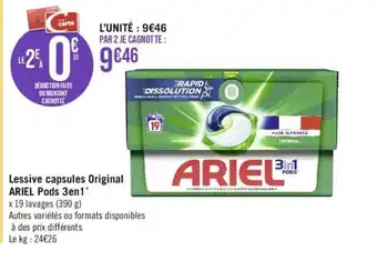 Géant Casino Lessive capsules Original ARIEL Pods 3en1" offre