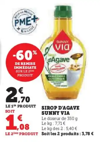Super U SIROP D'AGAVE SUNNY VIA offre