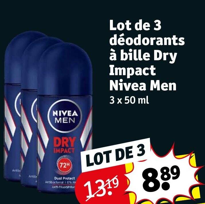 Promo Lot de 3 déodorants à bille Dry Impact Nivea Men chez Kruidvat