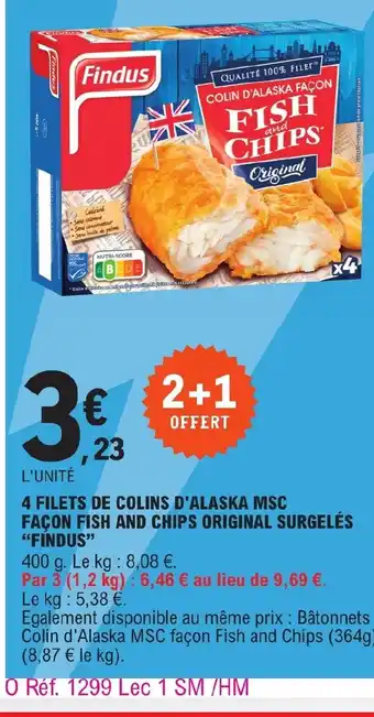 E.Leclerc 4 FILETS DE COLINS D'ALASKA MSC FAÇON FISH AND CHIPS ORIGINAL SURGELÉS "FINDUS" offre