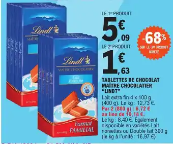 E.Leclerc TABLETTES DE CHOCOLAT MAÎTRE CHOCOLATIER "LINDT" offre