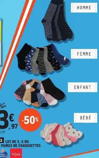 E.Leclerc LOT DE 5, 6 OU 7 PAIRES DE CHAUSSETTES offre