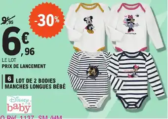 E.Leclerc LOT DE 2 BODIES MANCHES LONGUES BÉBÉ offre