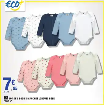 LOT DE 5 BODIES MANCHES LONGUES BEBE "ECO +"