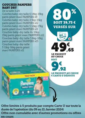 Super U COUCHES PAMPERS BABY DRY offre