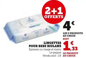 Super U LINGETTES POUR BEBE BIOLANE offre
