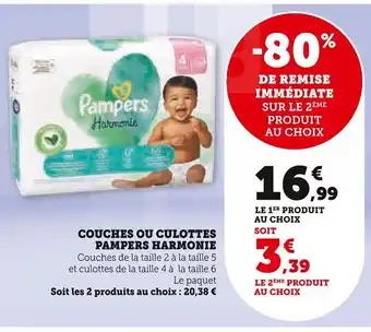 Super U COUCHES OU CULOTTES PAMPERS HARMONIE offre