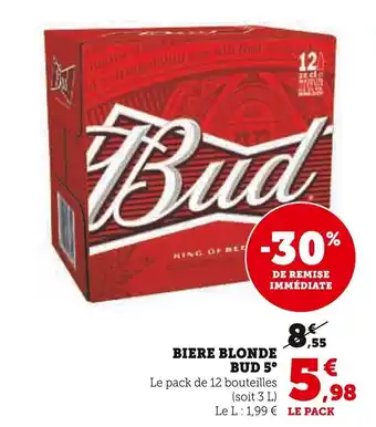 Super U BIERE BLONDE BUD 5° offre