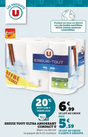 Super U ESSUIE TOUT ULTRA ABSORBANT COMPACT U offre