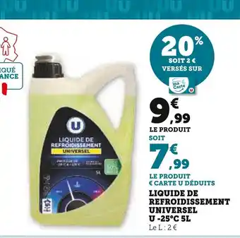Super U LIQUIDE DE REFROIDISSEMENT UNIVERSEL U-25°C 5L offre