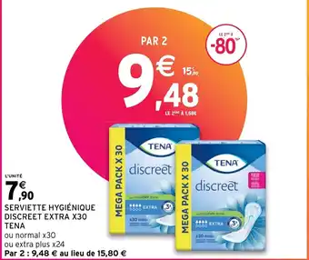 Intermarché Hyper SERVIETTE HYGIÉNIQUE DISCREET EXTRA X30 offre