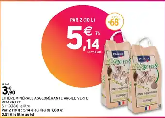 Intermarché Hyper LITIÈRE MINÉRALE AGGLOMÉRANTE ARGILE VERTE VITAKRAFT offre