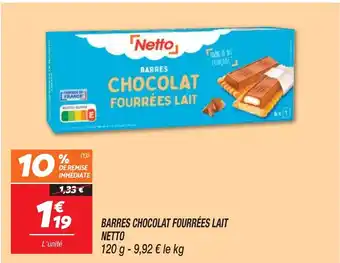 Netto BARRES CHOCOLAT FOURRÉES LAIT NETTO offre