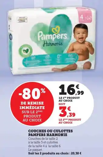 Hyper U COUCHES OU CULOTTES PAMPERS HARMONIE offre