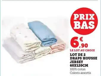 Hyper U LOT DE 2 DRAPS HOUSSE JERSEY 60X120CM offre