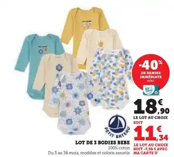 Hyper U LOT DE 3 BODIES BEBE offre