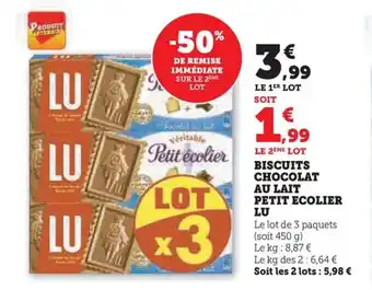 Hyper U BISCUITS CHOCOLAT AU LAIT PETIT ECOLIER LU offre