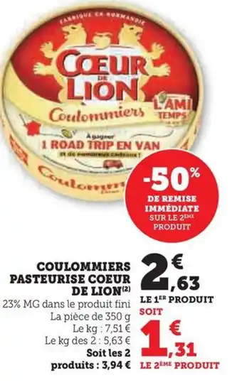 Hyper U COULOMMIERS PASTEURISE COEUR DE LION (2) offre
