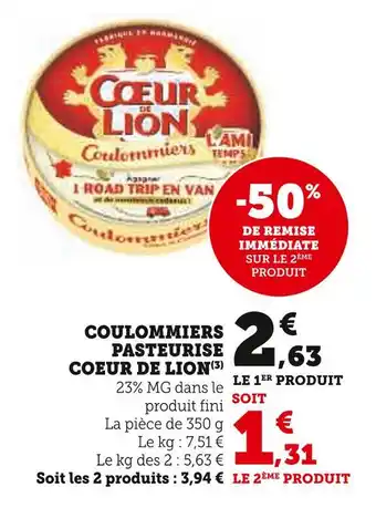 U Express Coeur de lion coulommiers pasteurise offre
