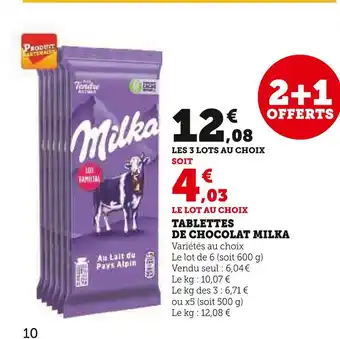 U Express Milka tablettes de chocolat offre