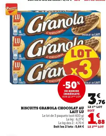 U Express Lu biscuits granola chocolat au lait offre