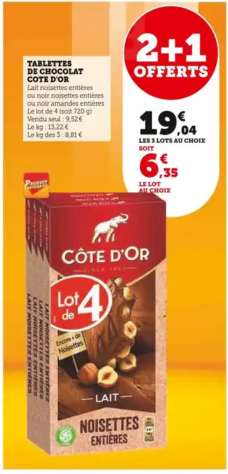 U Express Cote d'or tablettes de chocolat offre