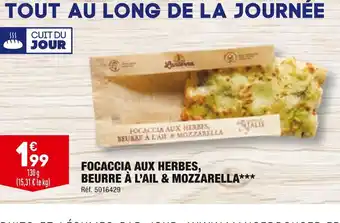 ALDI Focaccia aux herbes, beurre à l’ail & mozzarella offre