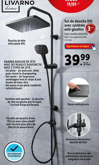 Lidl Livarno home set de douche xxl avec système anti-gouttes offre
