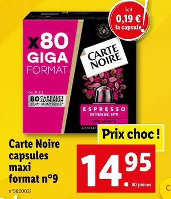 Lidl Carte noire capsules maxi format n°9 offre