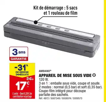 ALDI Ambiano appareil de mise sous vide offre
