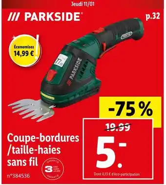Lidl Parkside coupe-bordures /taille-haies sans fil offre