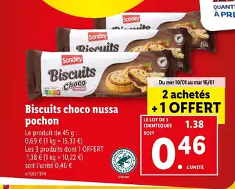 Lidl Sondey biscuits choco nussa pochon offre