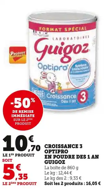 Super U Guigoz croissance 3 optipro en poudre des 1 an offre
