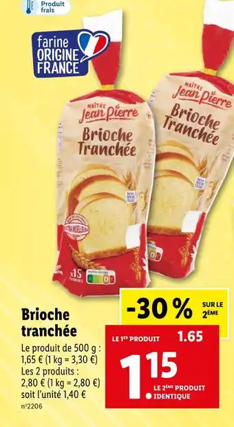 Lidl Maître jean pierre brioche tranchée offre