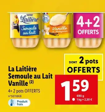 Lidl La laitière semoule au lait vanille offre