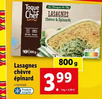 Lidl Toque du chef lasagnes chèvre épinard offre