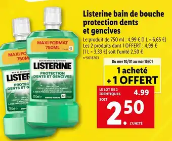 Lidl Listerine bain de bouche protection dents et gencives offre