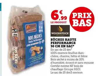 Super U Woodstock bûches haute performance 30 cm en sac offre