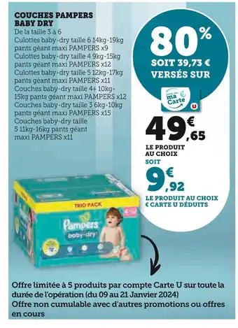 Super U Pampers couches baby dry offre