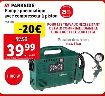 Lidl Parkside pompe pneumatique avec compresseur à piston offre