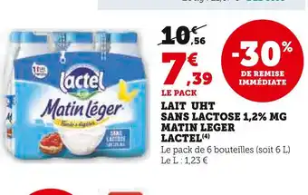 Super U Lactel lait uht sans lactose 1,2% mg matin leger offre
