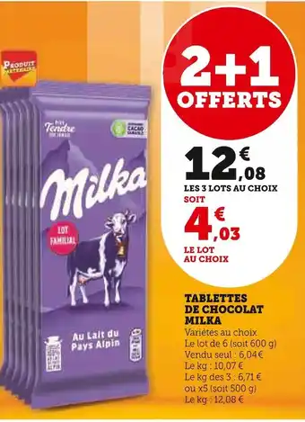 Super U Milka tablettes de chocolat offre