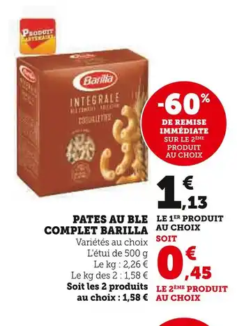 Super U Barilla pates au ble complet offre