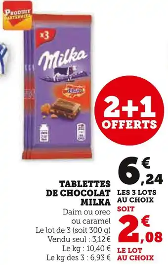 Super U Milka tablettes de chocolat offre