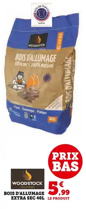 Super U Woodstock bois d'allumage extra sec 40l offre