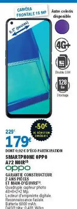 E.Leclerc Smartphone Oppo A72 Noir offre