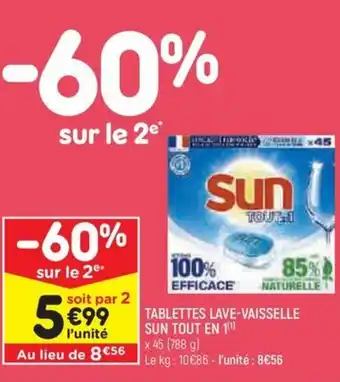 Leader Price TABLETTES LAVE-VAISSELLE SUN TOUT EN 10 offre
